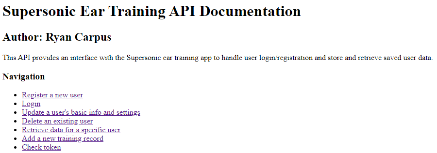 A screenshot of the API documentation for Supersonic